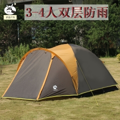 驴游户外情侣双人帐篷2人3人4人野外露营防雨双层帐学生特价帐篷 土豪金 3v
