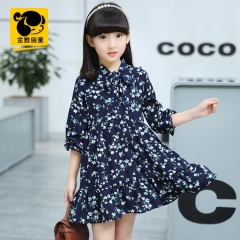 童装女童春季装连衣裙2017新款8中大童长袖9女孩10裙子12岁15韩版 蓝色 120cm