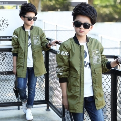 8男童韩版棉衣10春季中长款风衣12中大童外套13男孩春秋装15岁 立体袋风衣军绿色 120cm