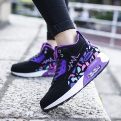 春季新品10儿童透气11气垫女童运动鞋12女孩亲子鞋13跑步鞋15岁潮 黑紫  加棉 35