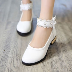 儿童皮鞋女童鞋春款公主鞋春秋真皮春鞋2017新款春季韩版高跟单鞋 白色 32码偏瘦/鞋内长20.2c