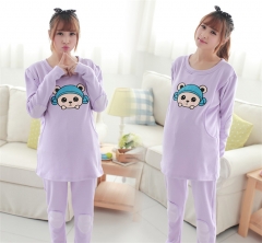 秋冬季纯棉月子服加厚加绒家居服大码孕妇睡衣产后哺乳衣喂奶套装 紫色 XL