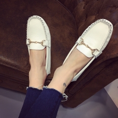 2017春季韩版圆头真皮百搭平跟平底女单鞋懒人鞋新款白色豆豆鞋女 白色 35