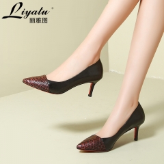 丽雅图 2017春季新品女鞋真皮四季鞋尖头浅口低帮鞋细跟高跟单鞋