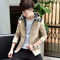2017春季新款男装字母印花青年夹克男士韩版修身休闲潮流外套男 黄色 M