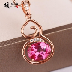 蓝托帕石925银饰项链女简约水晶吊坠短款锁骨链女友礼物生日礼物 福禄 如图